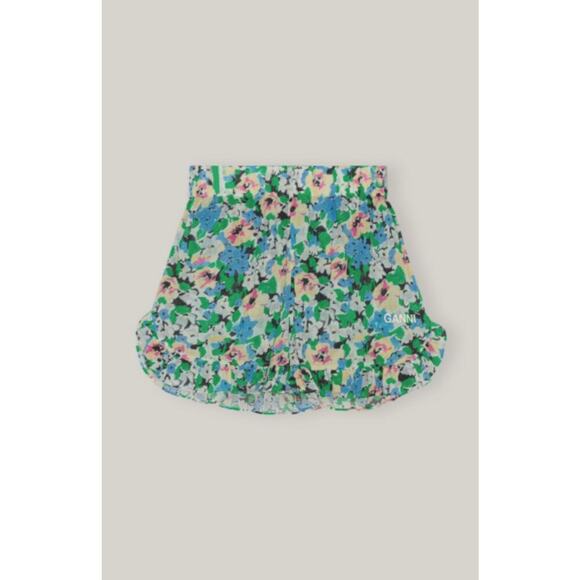 NWOT Ganni Floral Ruffle-Trim Shorts Size 42 / Large - Picture 2 of 9